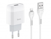 HOCO C72A "Glorious" 2.1A 1xUSB+Кабель 8 Pin белый