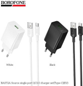 BOROFONE (6941991122682) BAS72Aa 1USB 3.0A QC3.0 18W для Type-C White