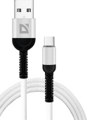 DEFENDER (87103WHI) USB кабель F167 TypeC 1м, 2.4А, ткань, пакет