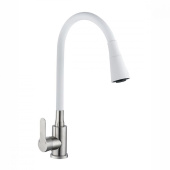 АНТЕЙ 577031 Садко Смеситель д/кухни шар. с силиконовым изливом белый нерж.сталь 1/11