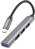 HOCO (6931474765482) HB26 USB HUB Type-C+1USB 3.0+3USB 2.0 , Metal Grey