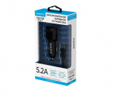 MAXVI CCM-522 Plus T black 5.2A, 2USB, QC3.0, цвет: черный, подсветка: синяя