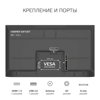 Телевизор HARPER 43F720T-FHD Безрамочный