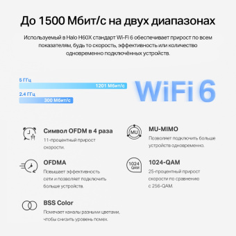 Mesh роутер Mercusys Halo H60X(2-pack) AX1500 10/100/1000BASE-TX белый (упак.:2шт)
