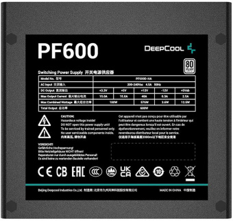 Блок питания Deepcool ATX 600W PF600 80 PLUS WHITE (20+4pin) APFC 120mm fan 6xSATA RTL