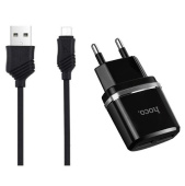 HOCO C12 Smart 2xUSB 2.4A + кабель USB-microUSB 1.0m черный