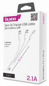 OLMIO Дата-кабель 3в1 USB - microUSB/TYPE-C/8 Pin 2.1A 0.2М круглый белый (38897)