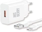 AKSBERRY (6972969383071) T42 QC3.0 + кабель MicroUSB, белый