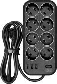 Сетевой фильтр Powercom SP-08 USB03AB 3м 8 роз.+USB 3м черный