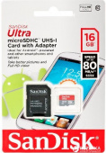 SANDISK 16GB MICROSDHC CLASS 10 ULTRA 80MB/S + адаптер (GN3MA)