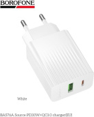 BOROFONE (6941991122880) BAS76A 1USB+1Type-C 3.0A QC3.0 PD 30W White