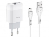HOCO C73A "Glorious" 2.4A 2xUSB+Кабель Type-C белый