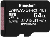 Флеш карта microSDXC 64Gb Class10 Kingston SDCS2/64GBSP Canvas Select Plus w/o adapter