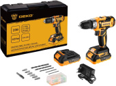 DEKO DKCD20V в кейсе + набор 63 инструмента для дома, 20В, 2х3.0Ач 080-1009