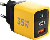 CABLEXPERT (22110) ЗУ с дисплеем 35Вт GaN, QC4.0/PD3.0, 1хUSB, 1хType-C, желтый, коробка