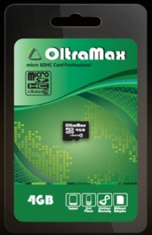 OLTRAMAX MicroSDHC 4GB Class4 без адаптера SD, скорость чтения 10 MB/s