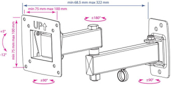 Кронштейн для телевизора Kromax OPTIMA-104 черный 10"-28" макс.25кг настенный поворотно-выдвижной и наклонный