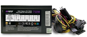 HIPER HPB-750RGB (ATX 2.31, 750W, Active PFC, 80Plus BRONZE, 140mm RGB fan, черный) BOX