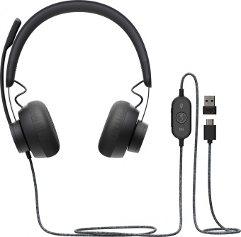 Наушники с микрофоном Logitech Zone Wired UC черный матовый 1.9м накладные USB оголовье (981-000875)