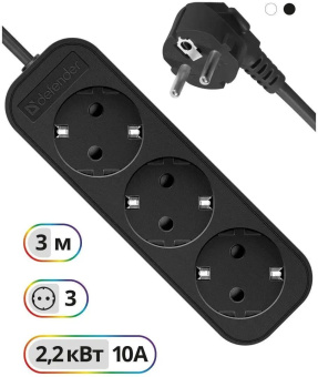 Сетевой удлинитель Defender M3303 роз. 3м черный (99322)