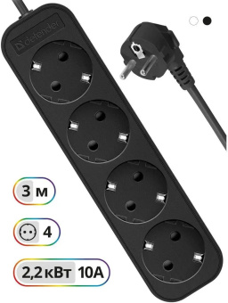 Сетевой удлинитель Defender M430 4 роз. 3м черный (99326)