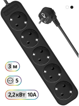Сетевой удлинитель Defender M530 5 роз. 3м черный (99330)