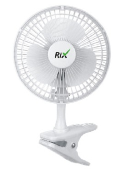 RIX RDF-1500W Вентилятор бытовой настольный прищепка цвет белый 15Вт, 1шт