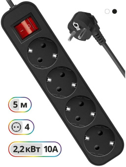 Сетевой удлинитель Defender G450 4 роз. 5м черный (99339)