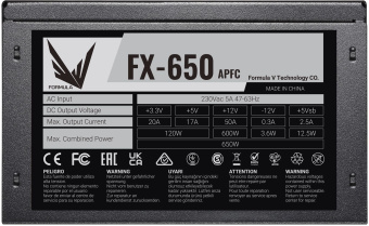 Блок питания Formula ATX 650W FX-650 (24+4+4pin) APFC 120mm fan 5xSATA RTL