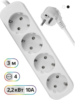 Сетевой удлинитель Defender E430 4 роз. 3м белый (99226)