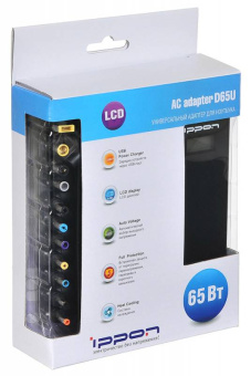Блок питания Ippon D65U автоматический 65W 15V-19.5V 11-connectors 3.5A 1xUSB от бытовой электросети LСD индикатор